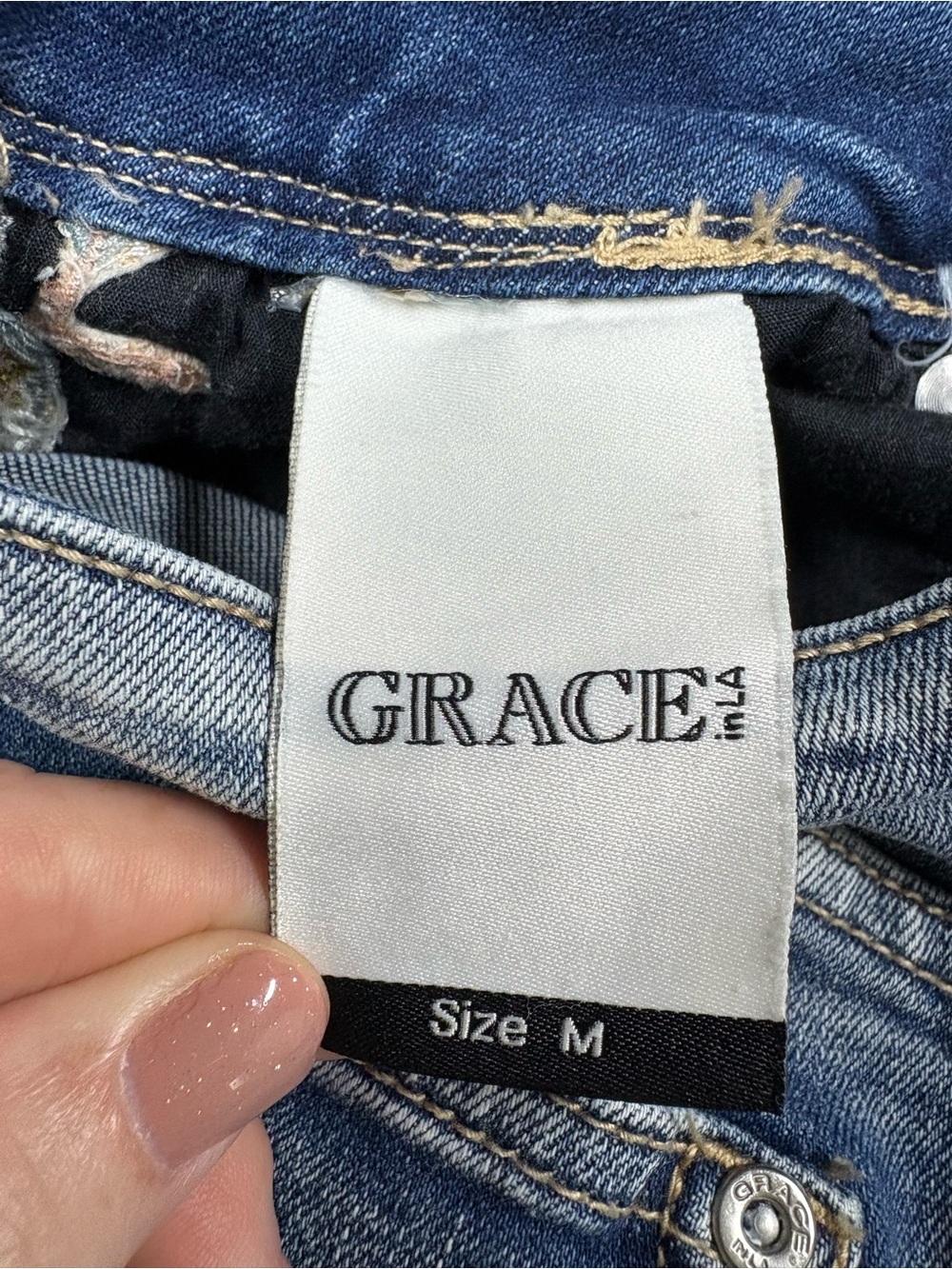 Grace in LA Women’s M Floral Stitch Stretch Denim Skirt Western Festival Natural - Picture 2 of 11